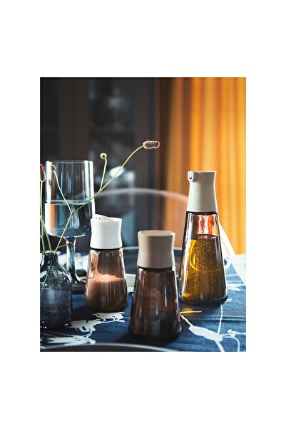 IKEA HALVTOM Salt and pepper shakers, glass/brown, 12 cm