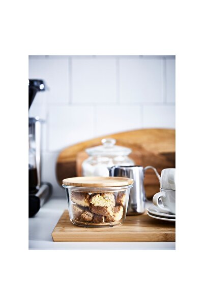 IKEA 365+ Food container with lid, round glass/bamboo, 600 ml