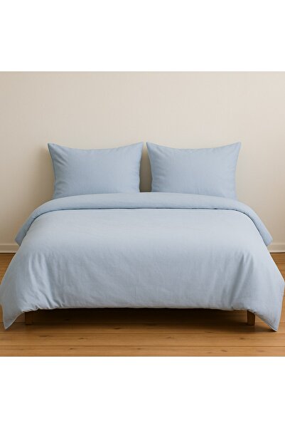 StellaFlavo Double Solid Color Blue Duvet Cover + 2 Pillowcases