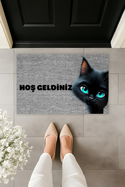 Dormot سجادة مدخل باب حديثة مطبوعة رقميًا باللون الرمادي والأزرق والأسود على ...