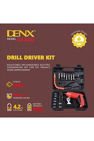 Denx - Smart Cordless Drill with Bit Set at 250 RPM
