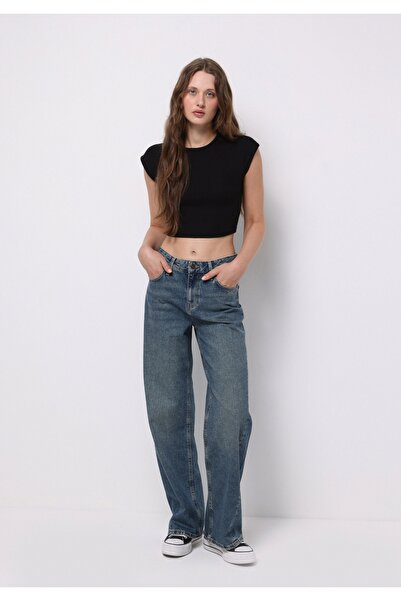 Colin's Regular Fit Yüksel Bel Geniş Paça Kadın Siyah Jean Pantolon