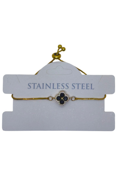 Hmd Gold Color Black Stone Van Cleff Clover Elevator Steel Bracelet