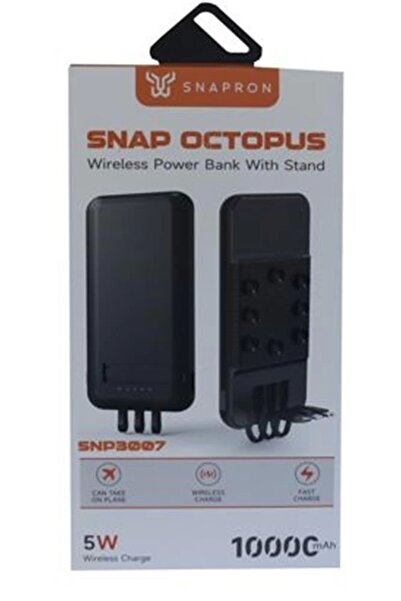 SNAPRON SnapMax SNP-3007 10.000 mah Siyah Vantuzlu Kablosuz ve 3in1 Kablolu Powerbank