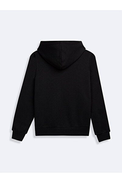 Ltb Fermuarlı Regular Kapüşonlu Düz Fit Siyah Sweatshırt