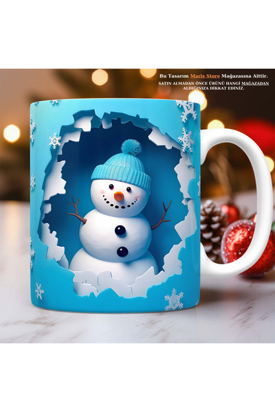 MARİS STORE Snowman Printed New Year's Gift 3D Effect Mug