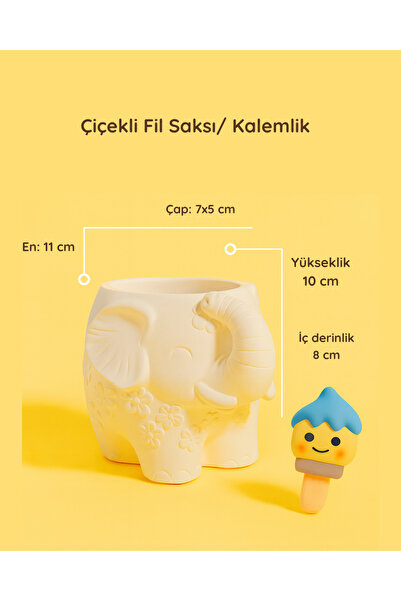 colorbuddie Çiçekli Fil Seramik Saksı / Kalemlik – Dekoratif Masaüstü Organiz...