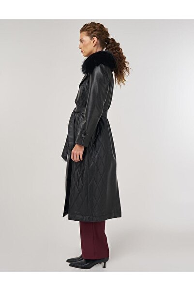 Kayra Faux Fur Leather Coat Black