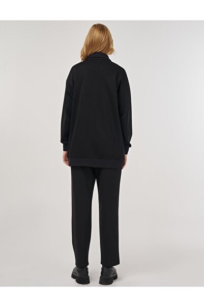 Kayra Düşük Omuz Viskon Sweatshirt Siyah