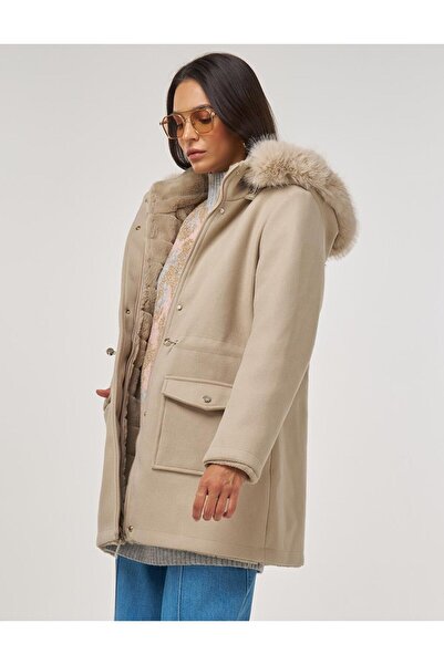 Kayra Double Sided Fur Detailed Coat Light Brown