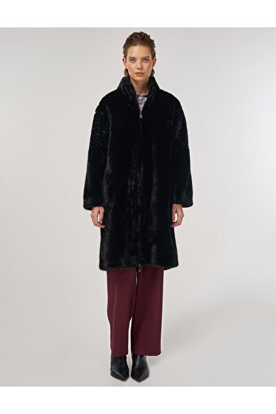 Kayra Thick Collar Plush Coat Black