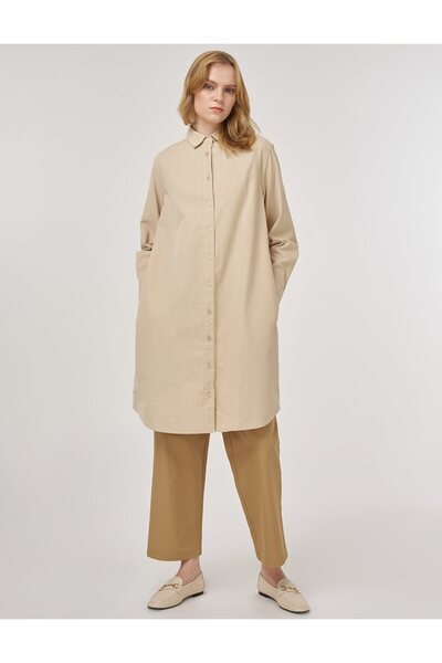 Kayra Relaxed Fit Velvet Tunic Beige