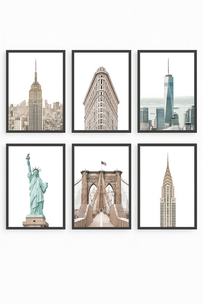 KAYABEY HOME New York City Decorated Modern Design 6-Piece Painting Set Frame Look Painting