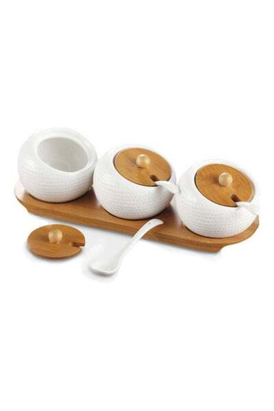 fun zone Set Of 3 Ceramic Seasoning Jar Bowl Spice Sugar Container Multicolour