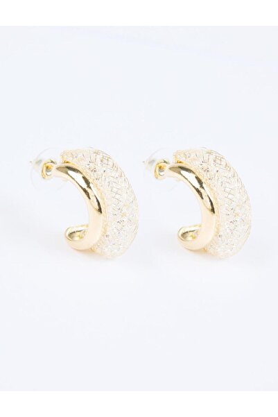 Jimmy Key Shiny Half Hoop Earrings with Gold Color Stones