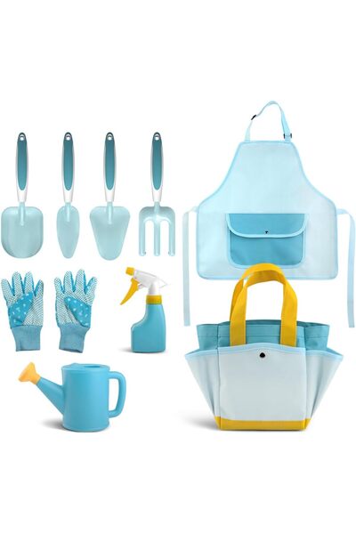 erorex 9 Pieces Kids Garden Tools Set Gardening Hand Tool Set Watering Can Gardening Gloves Shovel Rake