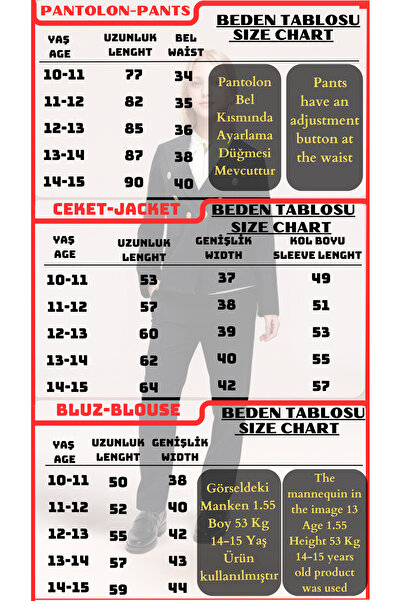 Asortik Kids Şık Kız Çocuk Takım Elbise Blazer Ceket Pantolon Şifon Gömlek 3’lü Set