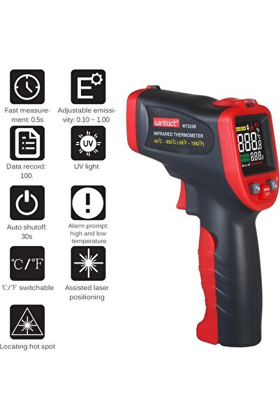 erorex جهاز اختبار درجة الحرارة، من -50 درجة مئوية إلى 850 درجة مئوية، مقياس حرارة بالأشعة تحت الحمراء من النوع K - احترافي صناعي