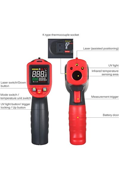 erorex جهاز اختبار درجة الحرارة، من -50 درجة مئوية إلى 850 درجة مئوية، مقياس حرارة بالأشعة تحت الحمراء من النوع K - احترافي صناعي