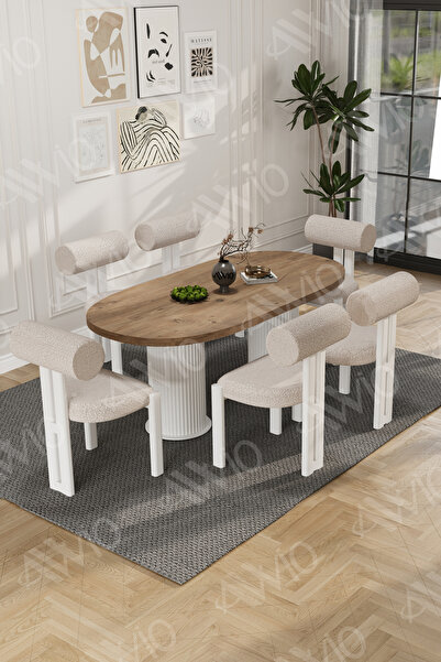 AVVİO Lizy Bohem Ayak 6'Lı Metal Pofi Demonte Sandalye 80x160 Masa Sandalye T...