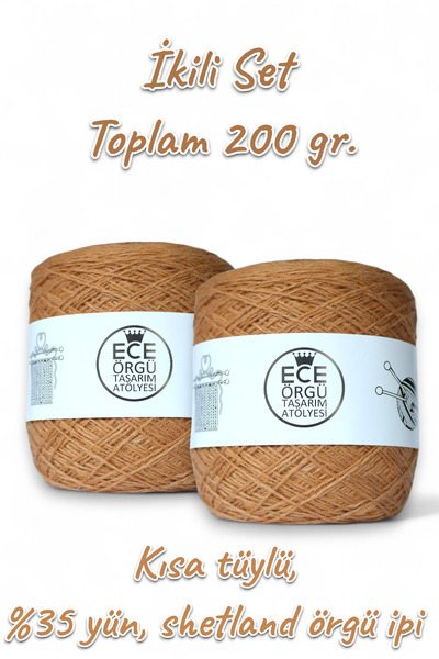 Ece Örgü Tasarım Atölyesi Kısa tüylü, camel rengi, %35 yün - %65 akrilik shet...