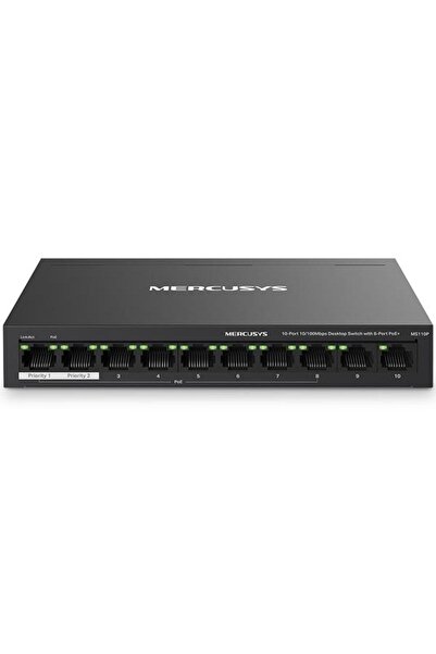 Mercusys Switch PoE Desktop MS110GP, 10 porturi 10/100Mbps (dintre care 8 porturi PoE+), carcasa met