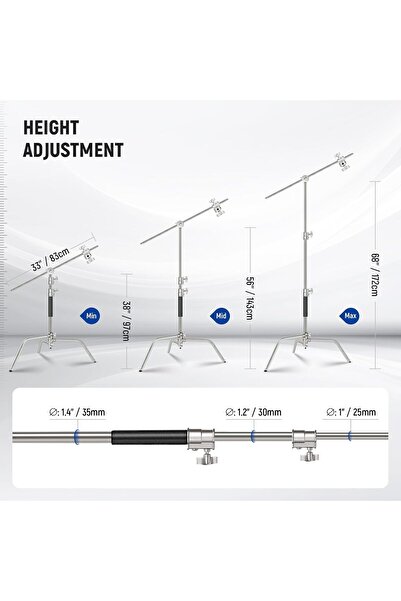 NEEWER Pro 100% Stainless Steel Heavy Duty C Stand with Boom Arm
