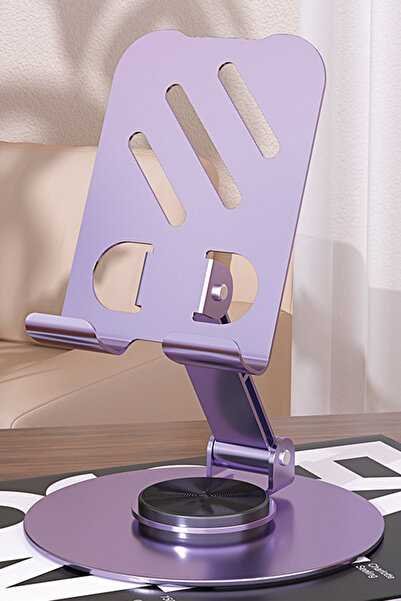 Generic Foldable Heavy-Duty Metal Phone Stand 360° Adjustable Portable Mobile Stand Holder with Swivel Base
