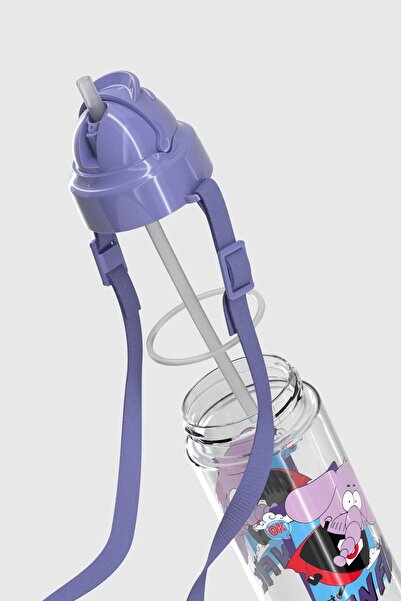 Renga Migo Kral Şakir Patterned 500 ml Tritan Children's Water Bottle with Hanging Straw 222027 Purple