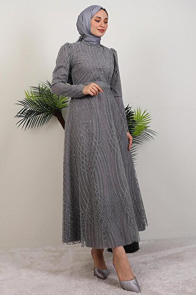 GİYZAMİLA Βραδινό φόρεμα Ezna Silvery Σκούρο Γκρι