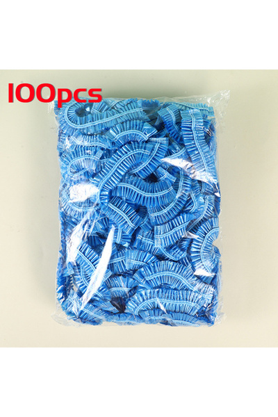 choice2 100 قطعة - أزرق 100 قطعة/مجموعة قبعات استحمام بلاستيكية للاستخدام مرة...