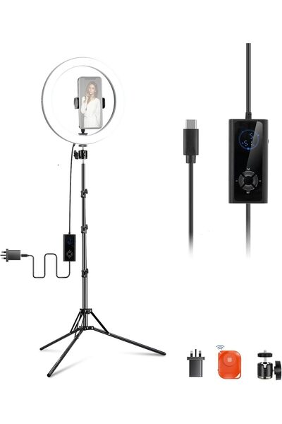 NEEWER حلقة إضاءة LED بقوة 24 واط، مقاس 12 بوصة، مع حامل ثلاثي القوائم، بلوني...