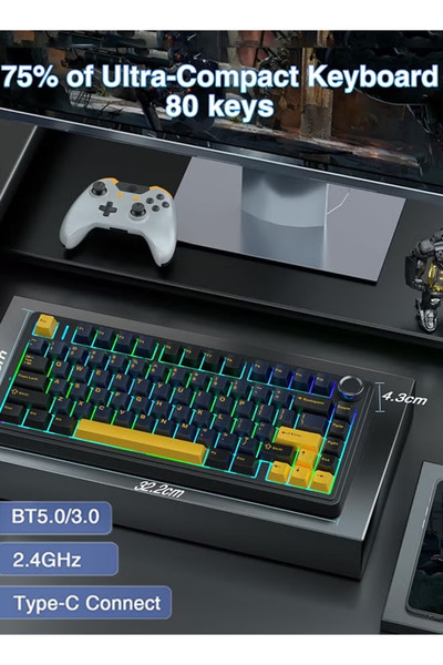 Aula لوحة مفاتيح ألعاب F75 75% 2.4G/سلكية/BT5.0، مفاتيح قابلة للتبديل السريع ومُزيّتة مسبقًا، RGB