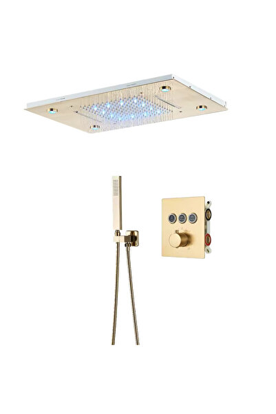 BisDesign Sistem de duș, încorporat cu termostat, funcție SPA și LED, auriu mat, duș de tavan 35x49 cm