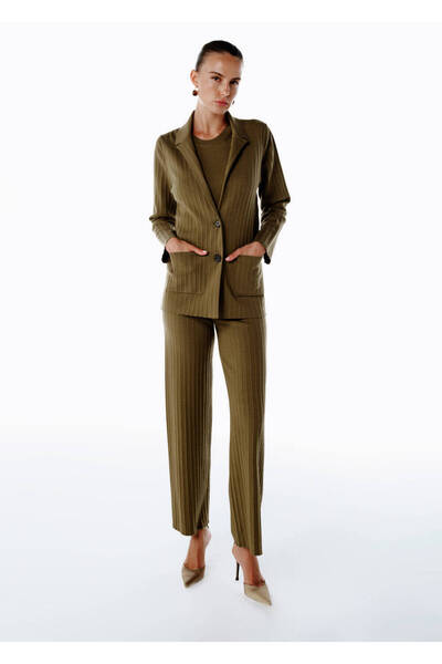 Knitss Extrafıne Merino Yün Karışımlı Triko Pantolon Olıvestone