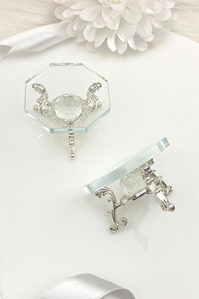 ZEYMERADE Inel de sticlă, recipient pentru delicii turcești, prezentator de cafea pentru mire, promisiune, tavă de decorare pentru logodnă, argintiu, pachet de 2