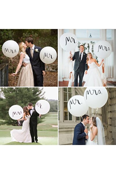 Flippy Σετ 2 μπαλονιών λάτεξ, Flippy, τύπου Jumbo, μοντέλο Mr and Mrs, με θέμα γάμου, 45 εκ., λευκό
