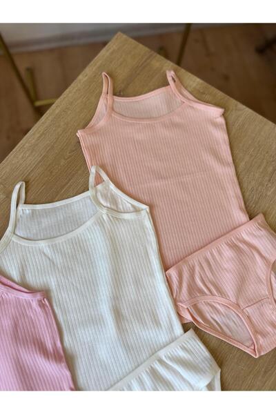 KOTA Salmon Cotton Girls' Strap Tank Top and Panties Set