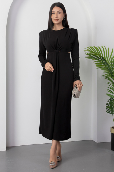 PULLIMM Crew Neck Side Waist Cutout Dress Ny4493