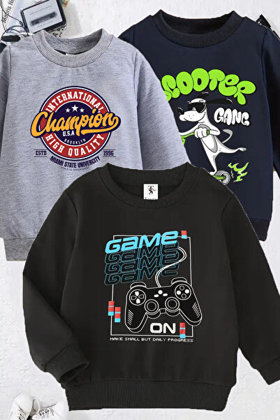 twins tailors Pachet de 3 hanorace pentru copii unisex cu imprimeu Game And S...