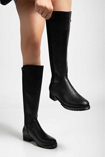 mysticaluxe Shoes حذاء نسائي أسود ذو نعل حراري مع سحاب خلفي قابل للتمدد M001