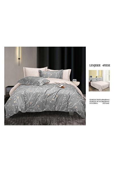CHIRASO 4 Piece Bedding Set, Satin Cotton Sheet 240x250cm, Duvet Cover 200x230cm, 2 Pillowcases
