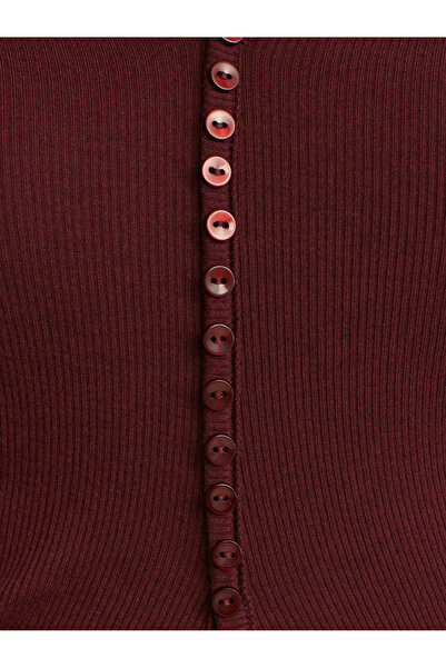 Dilvin 31548 Button Detailed Drawstring Top - Dark Burgundy