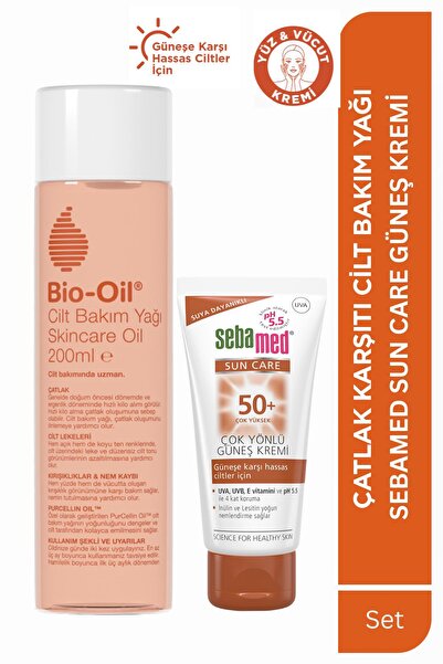 Bio-Oil Çatlak Karşıtı Cilt Bakım Yağı 200ml - Sebamed SPF 50+ Yüksek Koruma Güneş Kremi 50ml Seti