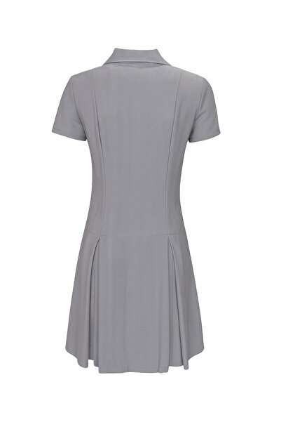Sezgi Tekin Γκρι φόρεμα με γιακά πουκάμισου και φερμουάρ μπροστά