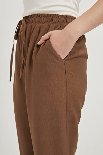 Arma Life Women's Elastic Waist Comfortable Fit Brown Carrot Pants