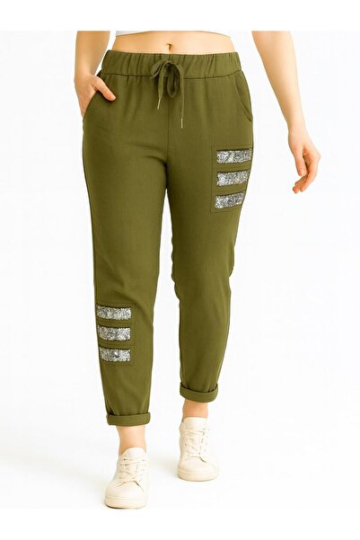 Butik İtalyan Pul Payet Detaylı Likralı Pantolon - YEŞİL