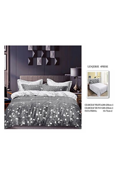 CHIRASO 4 Piece Bedding Set, Satin Cotton Sheet 240x250cm, Duvet Cover 200x230cm, 2 Pillowcases