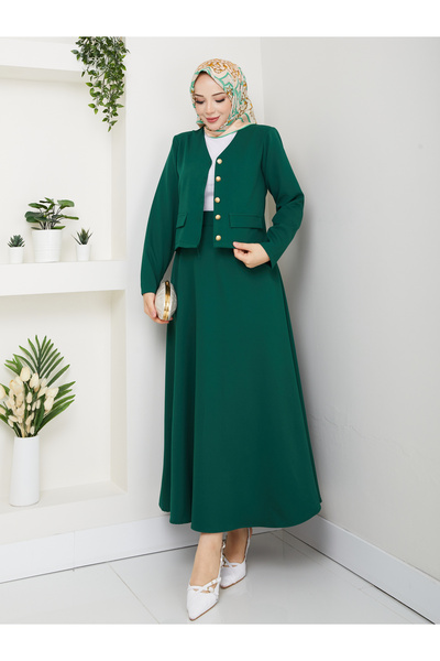 modapark.ist طقم تنورة نسائية مزينة بأزرار جيبية