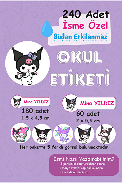Genel Markalar Kuromi Okul Etiketi 240 Adet Kalem Defter Kitap Suluk Sticker ...